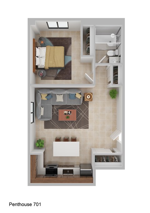 Floor plan for 1 bed, 1 bath, 510 sqft